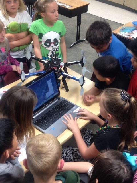 Elementary students program a drone